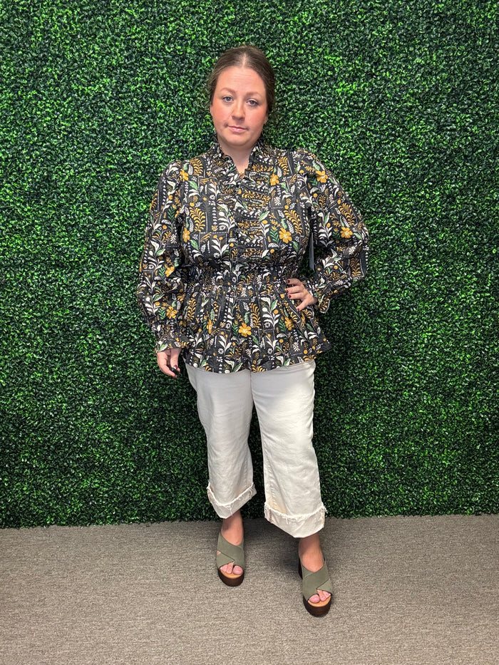 Umgee Mixed Floral Peplum Top