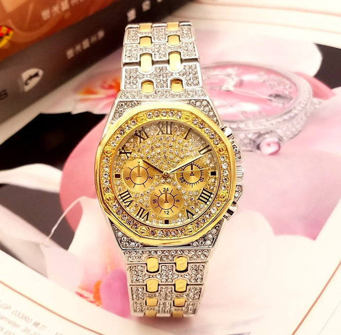 Women's Three-Eye Diamond Starry Sky Watch - Gypsophila Quartz Watch