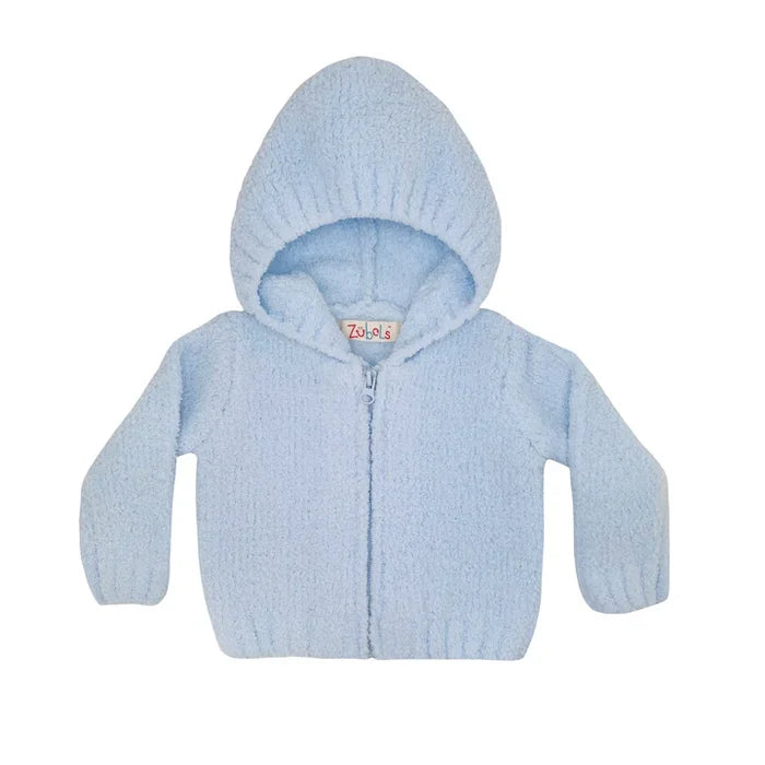 Zubels Chenille Hooded Zip Up Sweater-Blue
