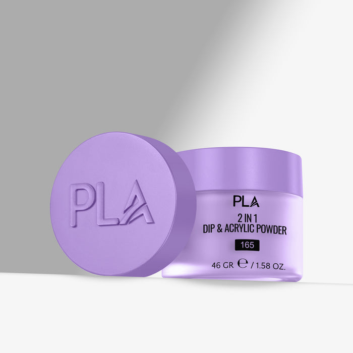 Purple container of PLA 2 in 1 Dip & Acrylic Powder on a gray background