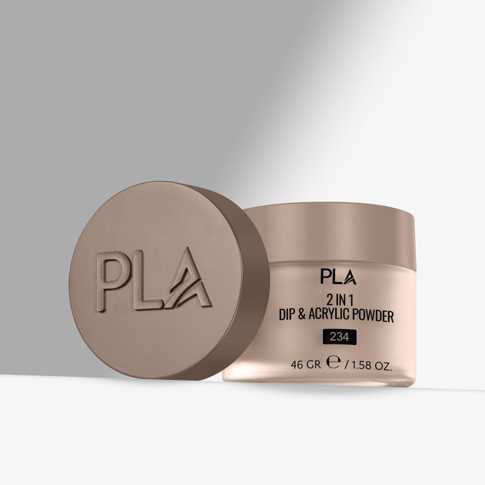 PLA 2-in-1 Dip & Acrylic Powder container with brown lid on a light gray background