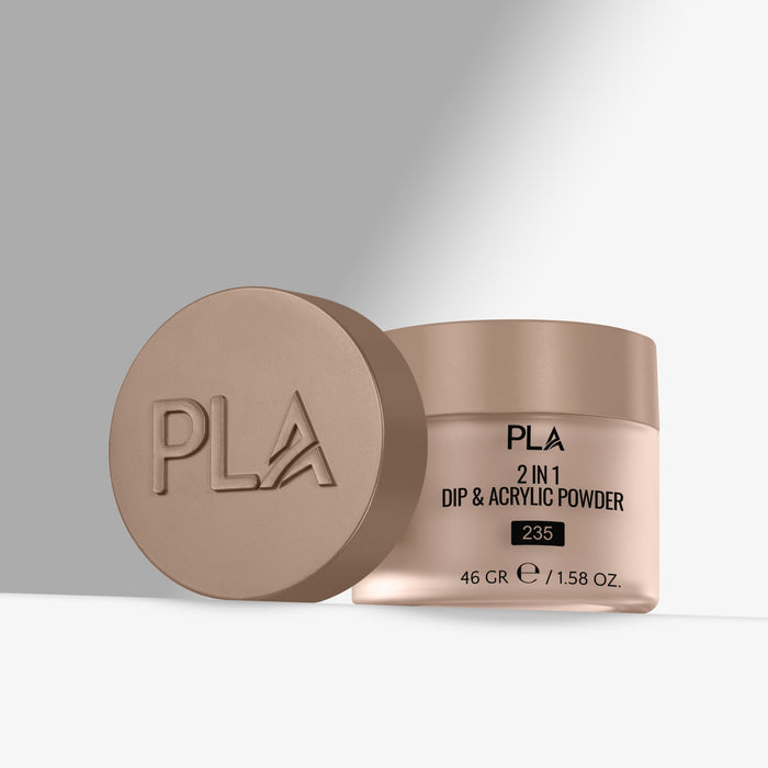 PLA 2 in 1 Dip & Acrylic Powder container with brown lid on a light gray background