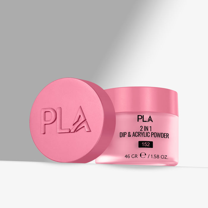 Pink jar of PLA 2 in 1 Dip & Acrylic Powder on a gray background