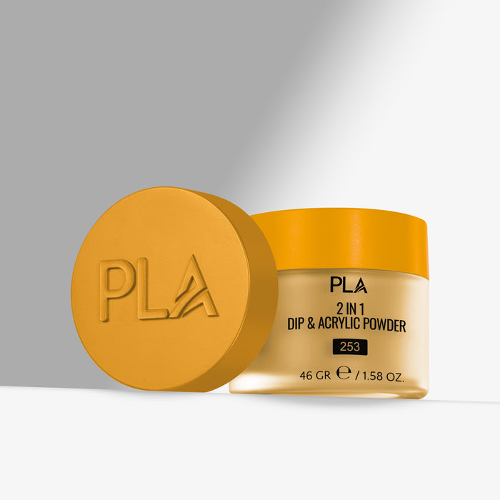 PLA 2 in 1 Dip & Acrylic Powder container with yellow lid on a gray background