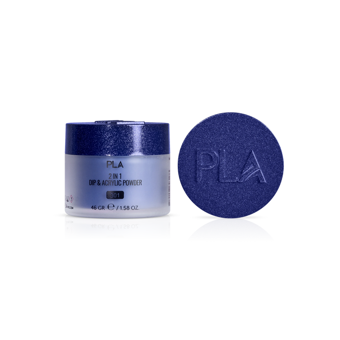 PLA 2in1 Dip & Acrylic Powder with blue glittery powder lid on a white background