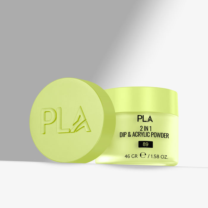Green jar of PLA 2 in 1 Dip & Acrylic Powder on a gray background