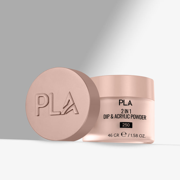 PLA 2 in 1 Dip & Acrylic Powder container with pink lid on a gray background