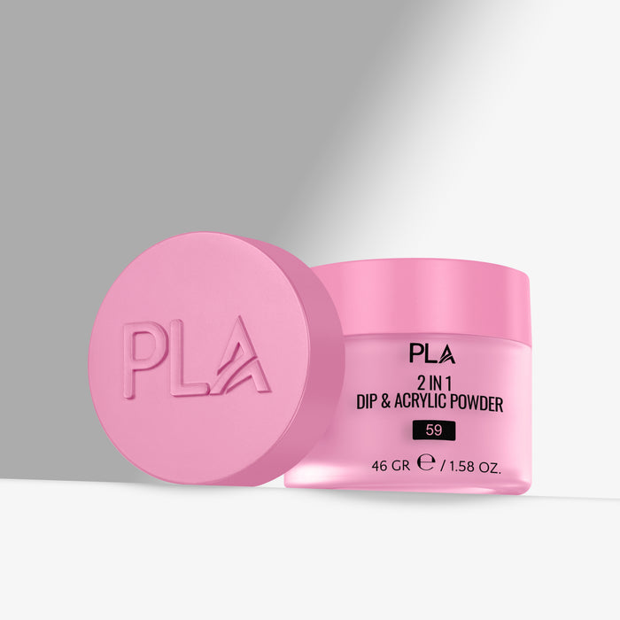 Pink jar of PLA 2 in 1 Dip & Acrylic Powder on a gray background