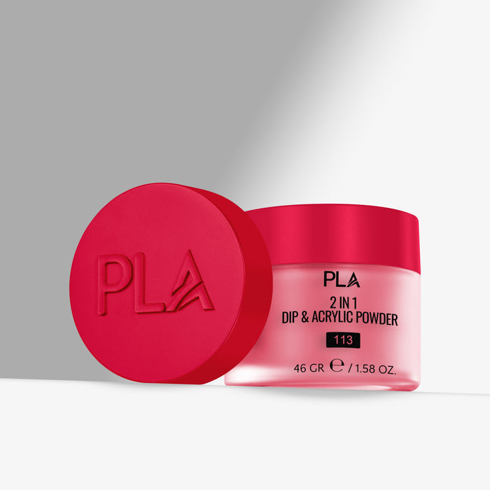 Red jar of PLA 2 in 1 Dip & Acrylic Powder with red lid on a gray background