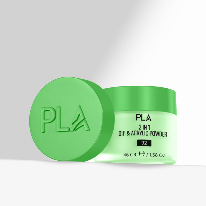 Green jar of PLA 2-in-1 Dip & Acrylic Powder on a light gray background