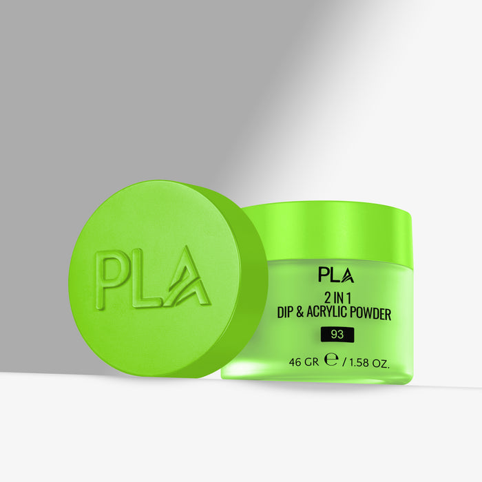 Green container of PLA 2-in-1 Dip & Acrylic Powder with lid on a gray background