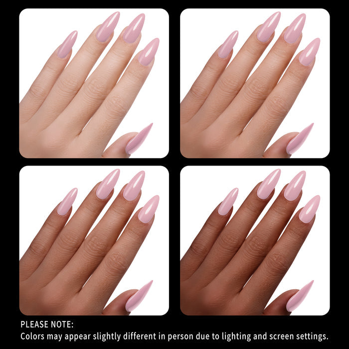 Collage of hands with pink nail polish on a white background