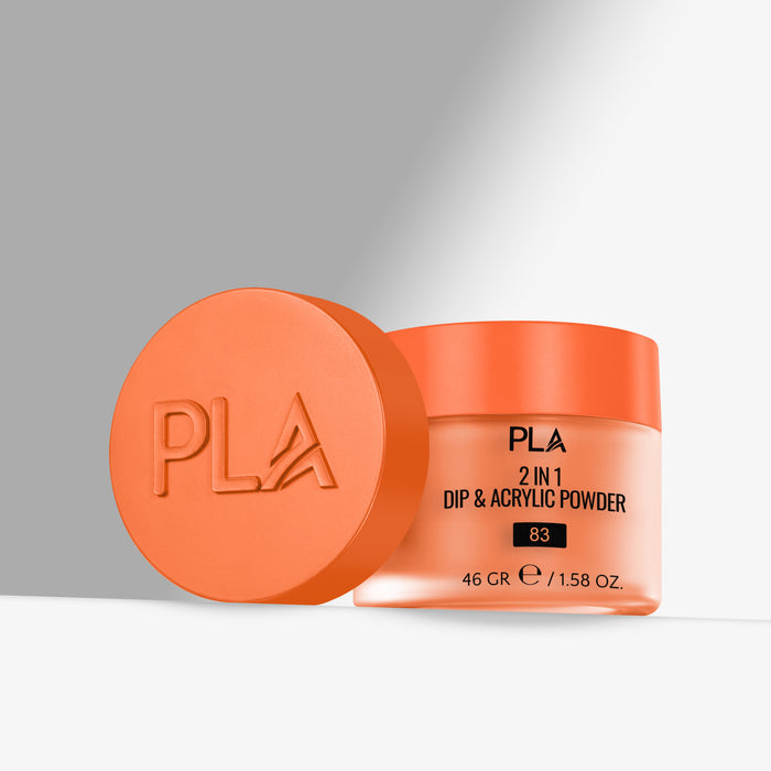 Orange jar of PLA 2 in 1 Dip & Acrylic Powder with lid on a gray background
