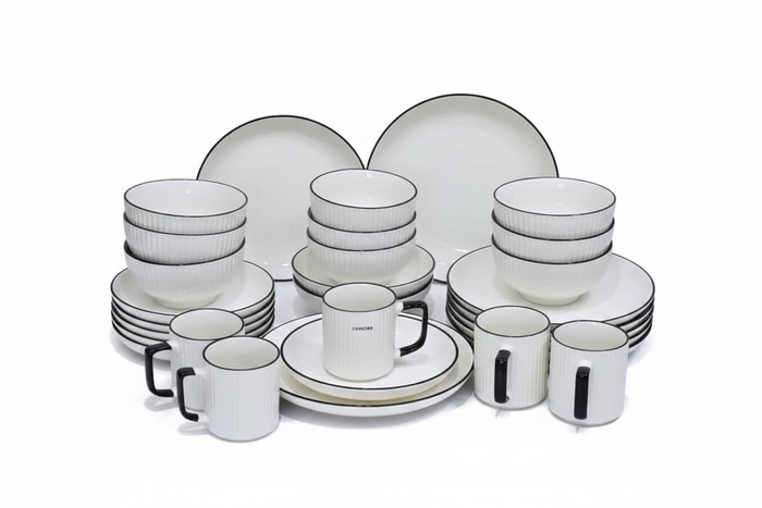 24-Piece Ceramic Dinner Set arranged on white background