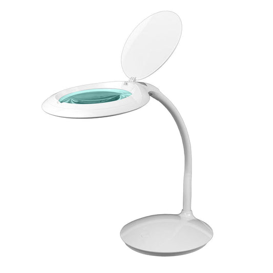 3 Diopter (1.75X) LED Desk Magnifying Lamp, Adjustable Metal Gooseneck for Reading, Crafts, Hobbies, SKU MG16201111, three quarter front view