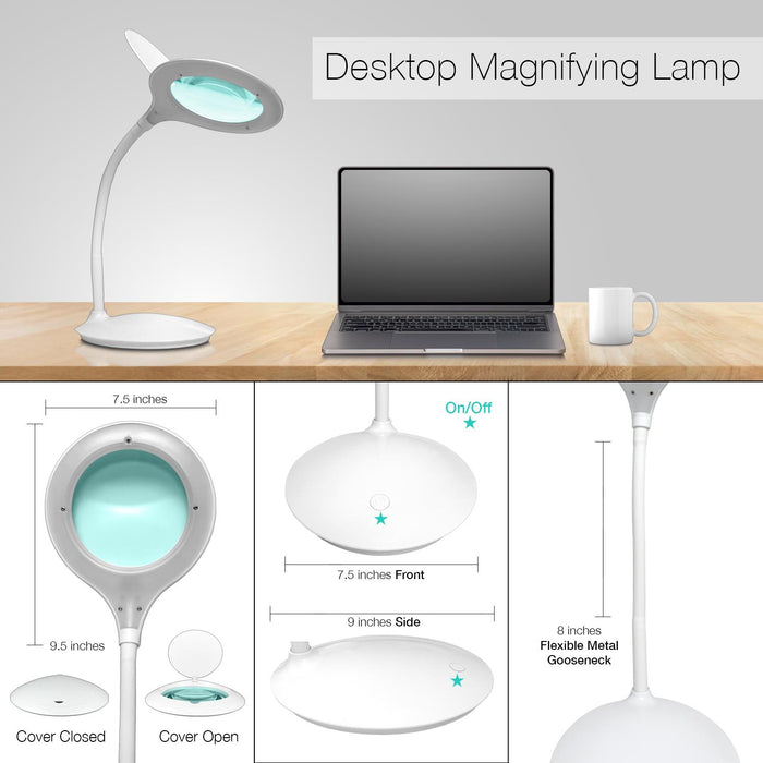 3 Diopter (1.75X) LED Desk Magnifying Lamp, Adjustable Metal Gooseneck for Reading, Crafts, Hobbies