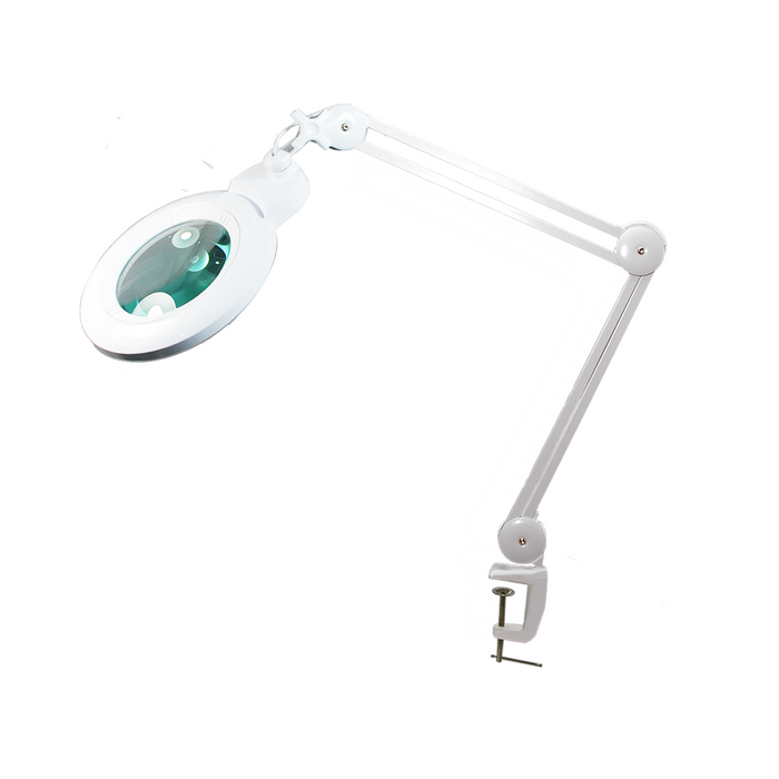 3 Diopter (1.75X) LED Magnifying Lamp with Clamp - 6-inch Glass Lens (Removable), SKU MG16304211, three quarter front view
