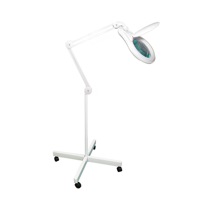 3 Diopter (1.75X) LED Magnifying Lamp with Rolling Floor Stand – 5-inch Glass Lens and Flip Cover