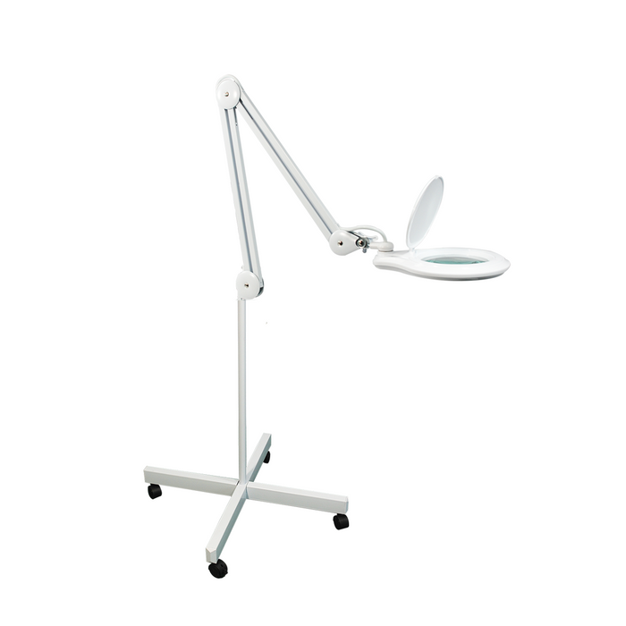 3 Diopter (1.75X) LED Magnifying Lamp with Rolling Floor Stand – 5-inch Glass Lens and Flip Cover