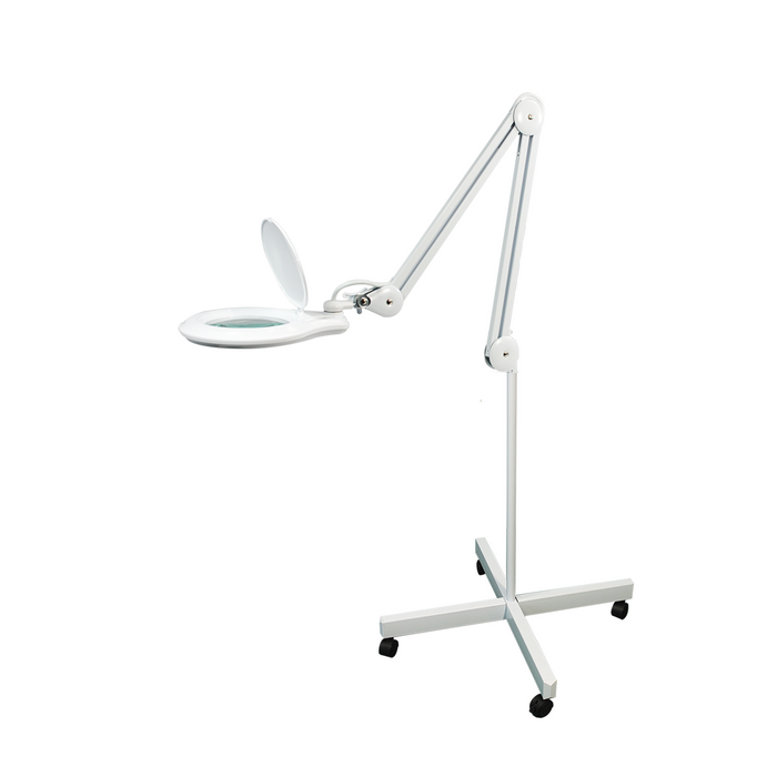 3 Diopter (1.75X) LED Magnifying Lamp with Rolling Floor Stand – 5-inch Glass Lens and Flip Cover