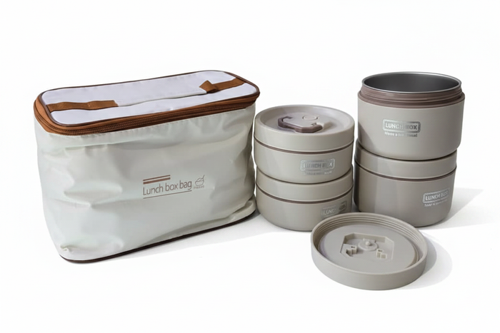4-Piece Classic Lunch Box Set with insulated bag on white background
