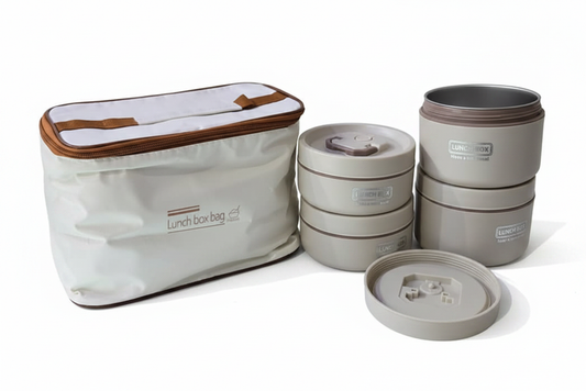 4-Piece Classic Lunch Box Set with insulated bag on white background