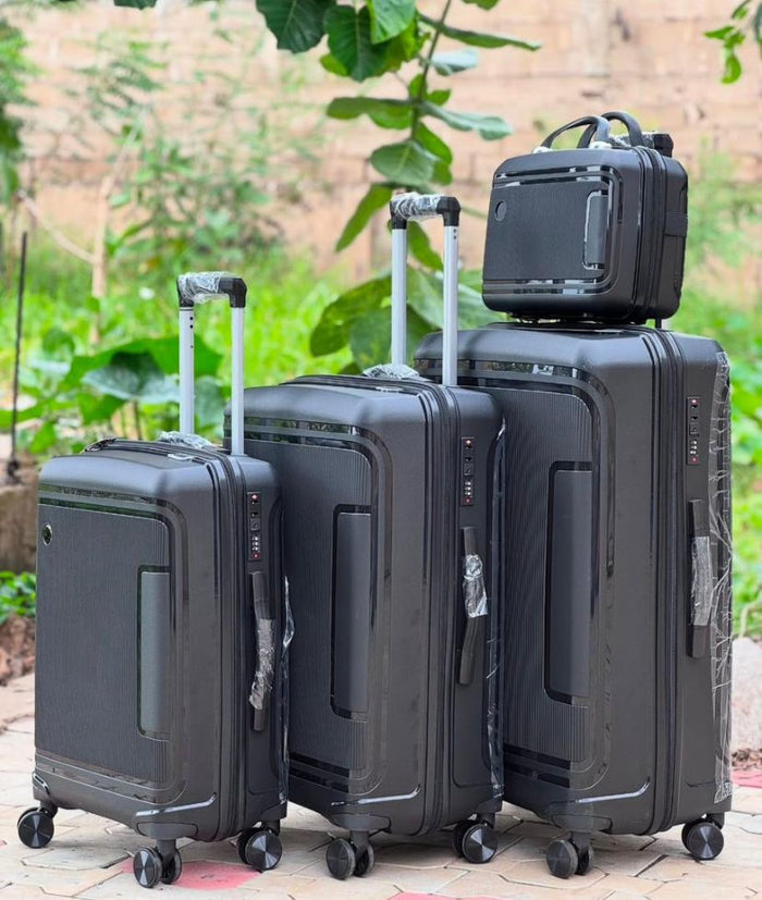 4-Piece Hardshell Travel Luggage Set – Black & Champagne (GoodPartner)