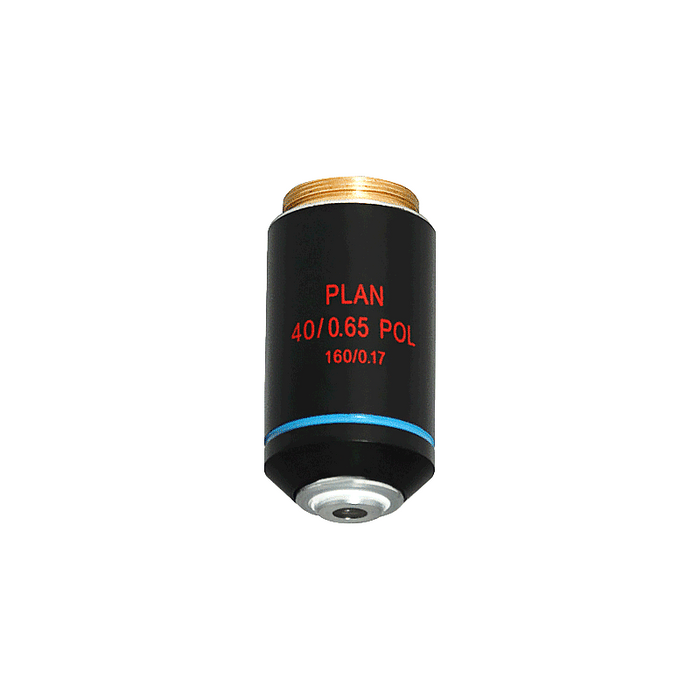 40X Plan Achromatic POL Polarizing Microscope Objective Lens Working Distance 0.38mm with Black Finish, SKU PL05073531, three quarter front view