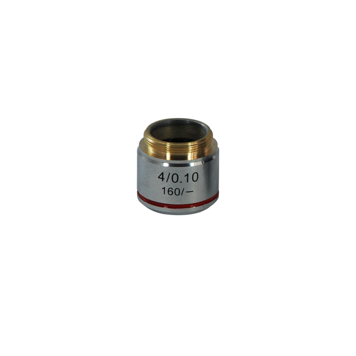 4X Achromatic Polarizing Microscope Objective Lens Working Distance, SKU PL04083211, three quarter front view