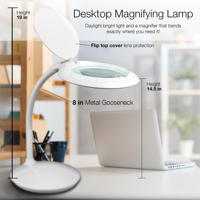 5 Diopter (2.25X) LED Desk Magnifying Lamp, Adjustable Metal Gooseneck for Technicians, Cell Phone, Watch Repairs