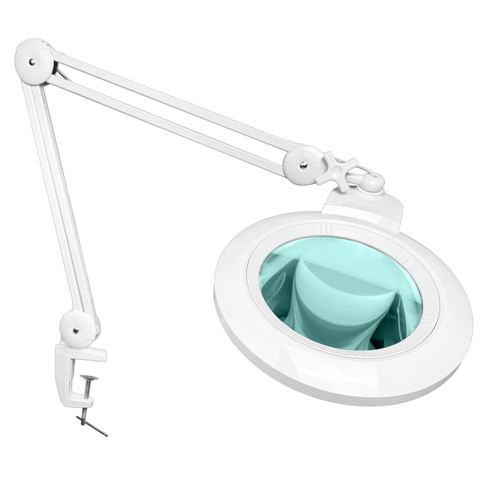 5 Diopter (2.25X) LED Magnifying Lamp with Clamp - 7-inch Glass Lens (Removable), SKU MG16304321, three quarter front view