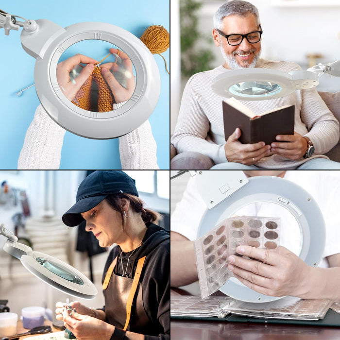 5 Diopter (2.25X) LED Magnifying Lamp with Clamp - 7-inch Glass Lens (Removable)