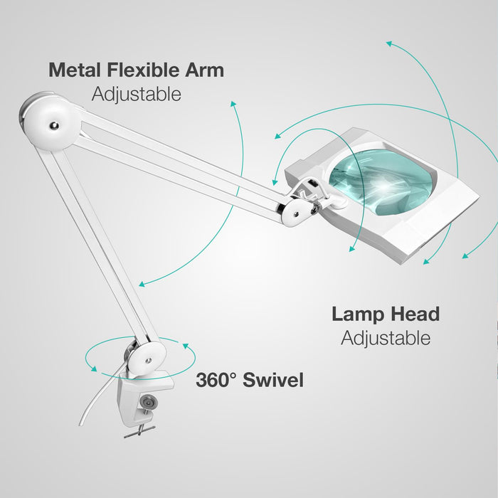 5 Diopter (2.25X) LED Magnifying Lamp with Clamp - Rectangle Head