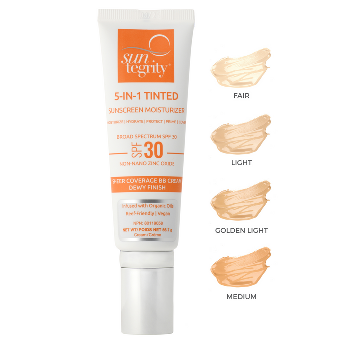 Suntegrity-5 IN 1 Natural Moisturizing Face Sunscreen SPF 30-Sun Care-05in1MainImagewithSwatchesCanada-The Detox Market |