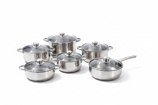 6-Piece Classic Stainless Steel Cookware Set on white background