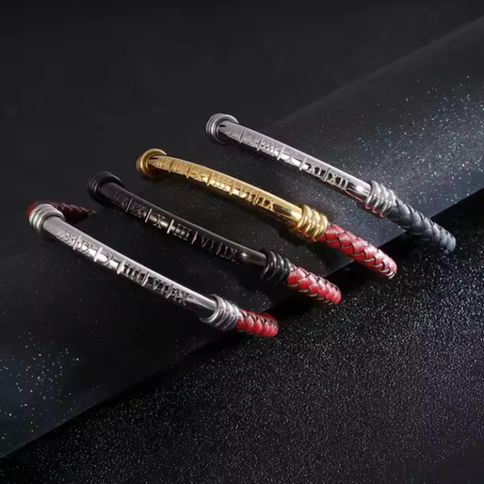 6mm Roman Numerals Braided Cowhide Leather Mans Stainless Steel Bracelets