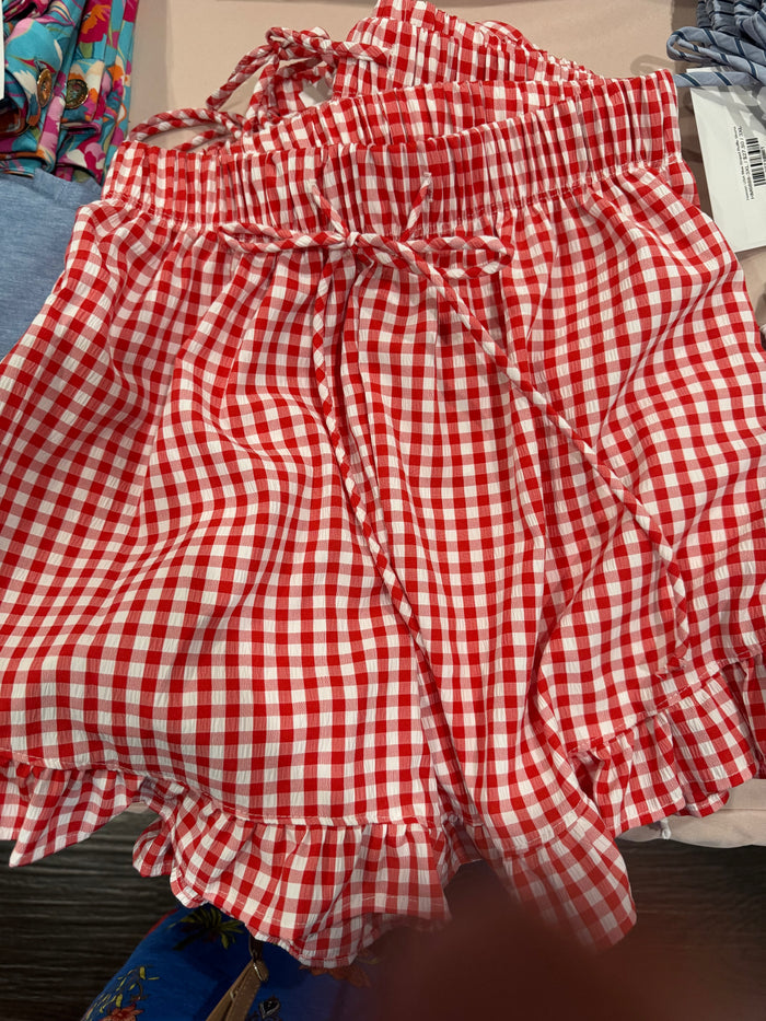 Heimish USA Red & White Checkered Ruffle Shorts