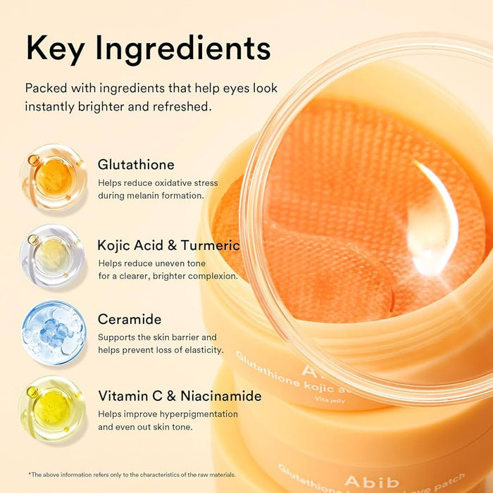 Abib Glutathione Kojic Acid Eye Patch (60 Patches) رقعة العين أبيب جلوتاثيون وحمض الكوجيك - Princess Cosmetics Qatar