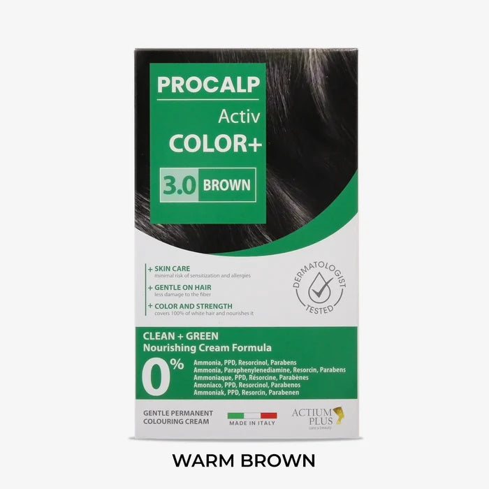 Actium Plus PROCALP Activ Color+ | (3.0-BROWN) | Long-lasting Permanent Hair Color | Dermatologist-tested | For Men/ Women | 60ml