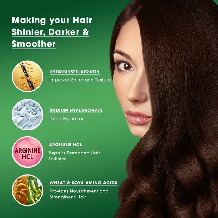 HAIR CARE PRODUCT WITH A WOMAN'S FACE AND INGREDIENTS LISTED ON A GREEN