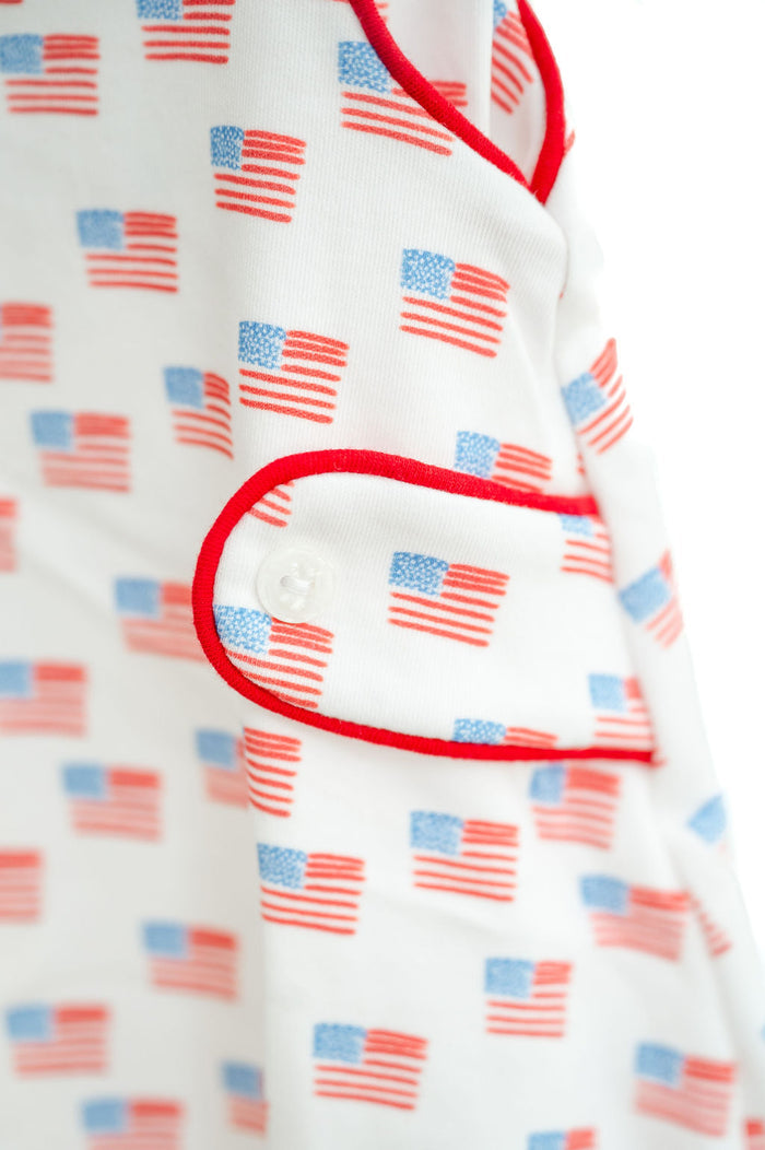 Baby Boys Soft Pima Cotton American Flag Bubble One-Piece – Red White & Blue Patriotic Summer Outfit – Memorial Day & 4th of July – Sizes NB–2T