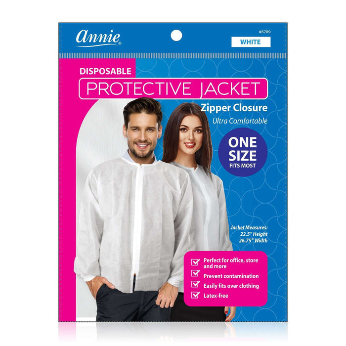 Annie Disposable Protective Jacket w Zipper, 1 Count, White
