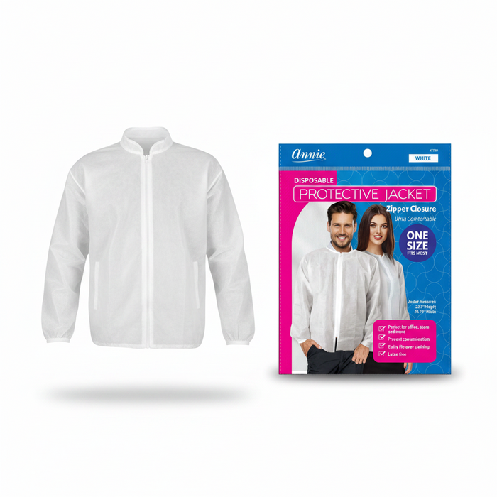 Annie Disposable Protective Jacket w Zipper, 1 Count, White