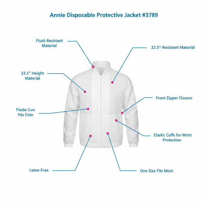 Annie Disposable Protective Jacket w Zipper, 1 Count, White