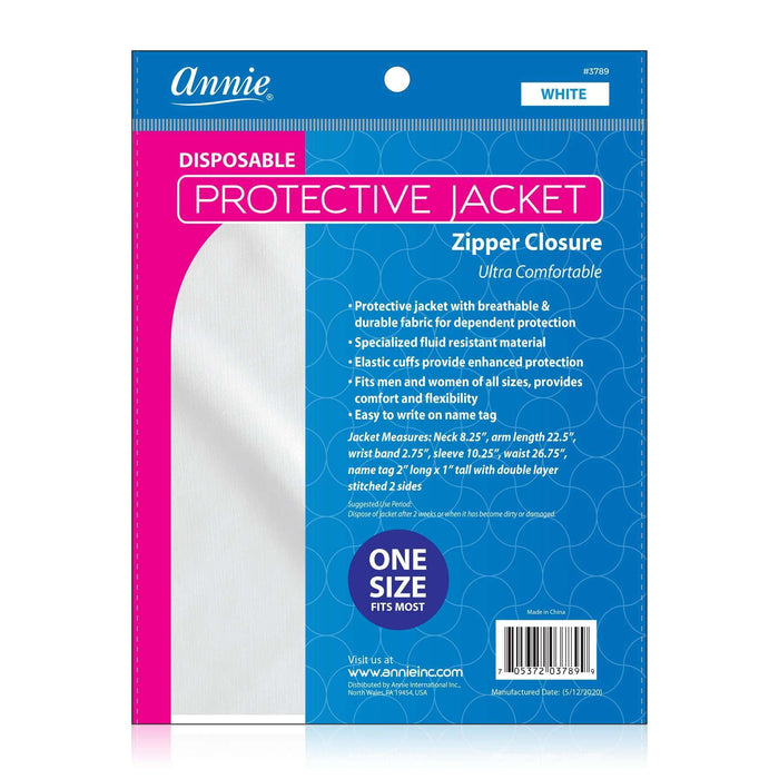 Annie Disposable Protective Jacket w Zipper, 1 Count, White