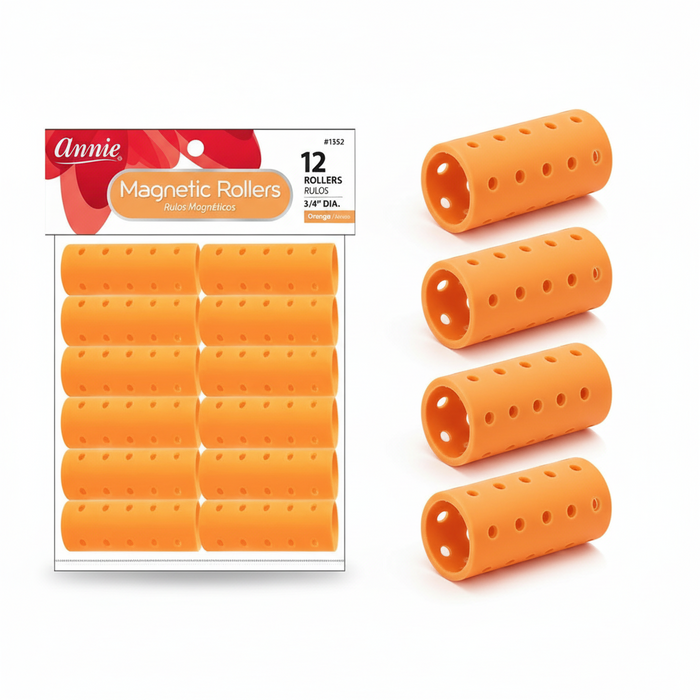 Annie Magnetic Hair Rollers 3/4 Inch, 12 Count, Orange