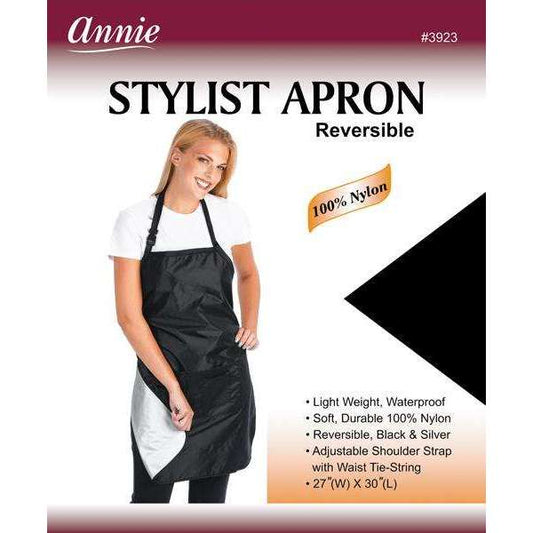 Annie Reversible Stylist Apron Waist-Tie String, 1 Count, Black & Silver