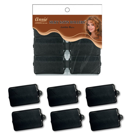 Annie Silky Satin Hair Rollers Jumbo, 6 Count, Black