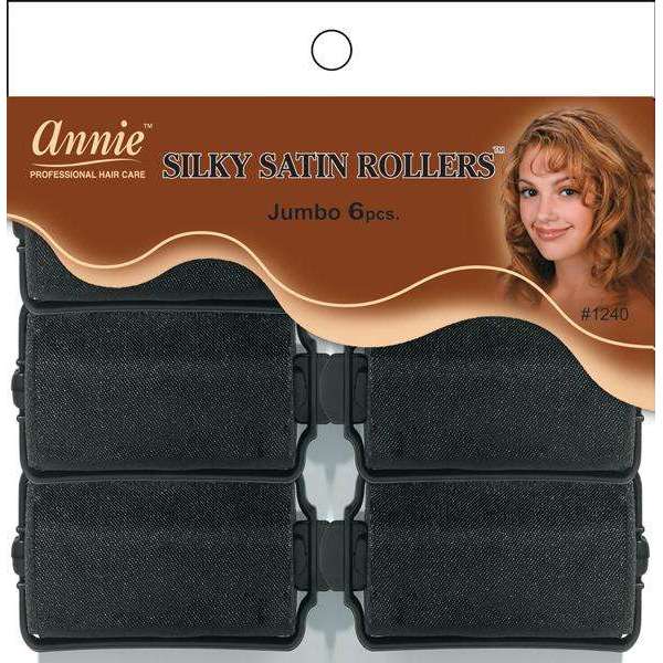 Annie Silky Satin Hair Rollers Jumbo, 6 Count, Black