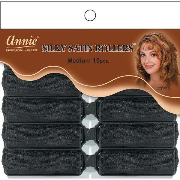 Annie Silky Satin Hair Rollers Medium, 10 Count, Black